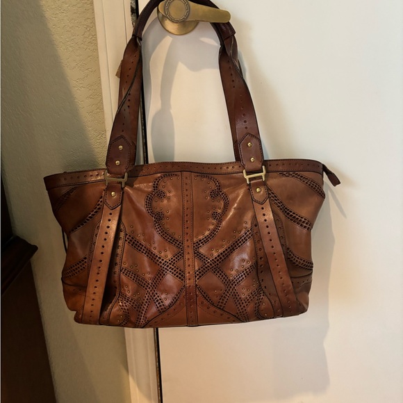 Cole Haan Brown Leather Tote with Embossed Design - Picture 1 of 3